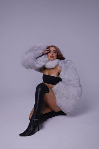 ‘3 Furs’ Sleeves with Collar – Albino Raccoon, Rabbit & Blue Fox Fur