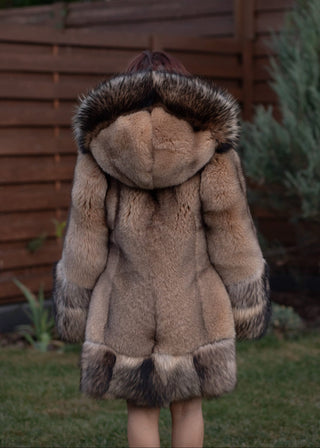 Saga Blue Fox Fur Coat with Finn Raccoon Fur Trim