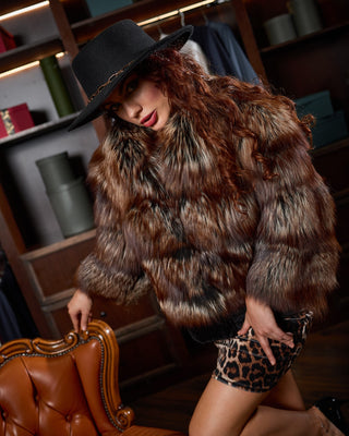Elegant Crystal Silver Fox Fur Short Coat