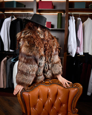 Elegant Crystal Silver Fox Fur Short Coat