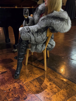 Ukranian Local Farmed Silver Fox Fur Coat With Hood
