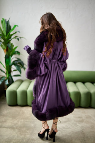 Blue Fox Trim Nightgown 'Fox Dream'