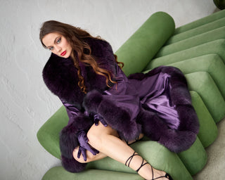 Blue Fox Trim Nightgown 'Fox Dream'