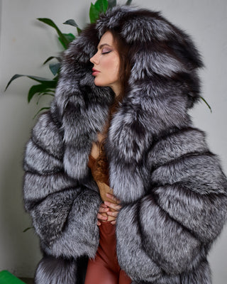 Transformable 2 in 1 Silver Fox Fur Coat / Vest