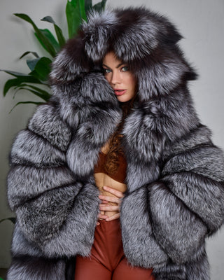 Transformable 2 in 1 Silver Fox Fur Coat / Vest