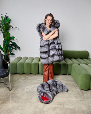 Transformable 2 in 1 Silver Fox Fur Coat / Vest