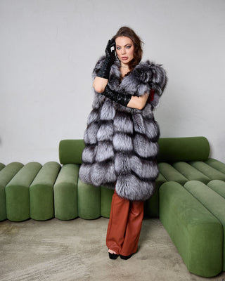 Transformable 2 in 1 Silver Fox Fur Coat / Vest