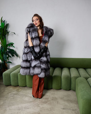 Transformable 2 in 1 Silver Fox Fur Coat / Vest