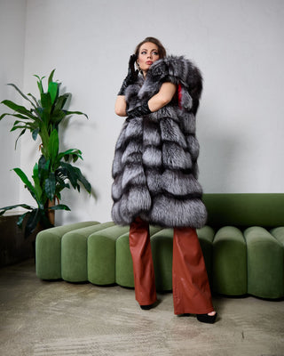 Transformable 2 in 1 Silver Fox Fur Coat / Vest