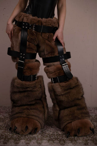 3-Piece Fox & Rex Rabbit Fur Set: Tail Shorts, Harness & Boots