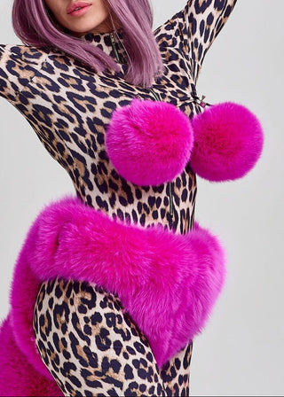Saga Blue Fox Fur Restraint Gloves with Leather Belts