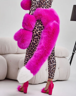'Feral Shadow' Long Saga Blue Fox Fur Tail with Carabiner/Butt Plug