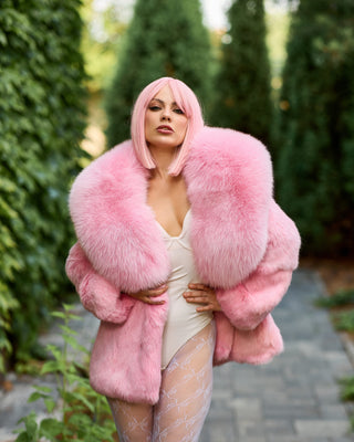 Rex Rabbit & Saga White Arctic Fox Mid-Long Coat – Lightweight Everyday Luxury