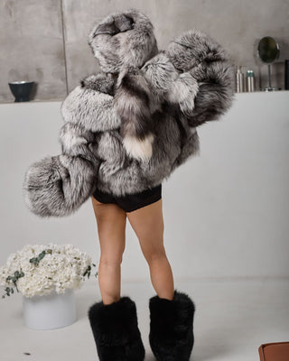 Arctic Silver Fox Fur Short Coat