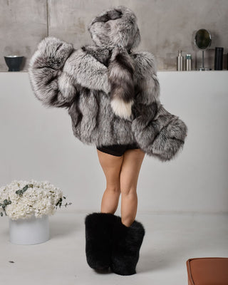 Arctic Silver Fox Fur Short Coat