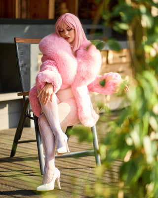 Rex Rabbit & Saga White Arctic Fox Mid-Long Coat – Lightweight Everyday Luxury