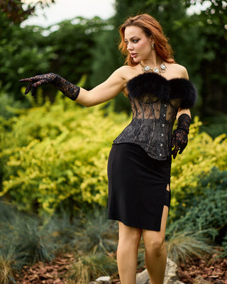 Blue Fox Fur Trimmed Lace Corset