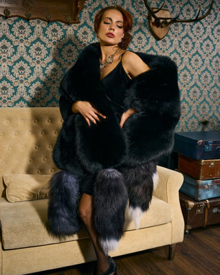 Saga Blue Fox Fur Wide Wrap with Slits – Luxury Fur Shawl