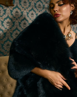 Saga Blue Fox Fur Wide Wrap with Slits – Luxury Fur Shawl