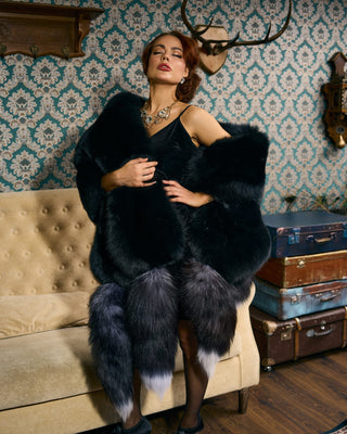 Saga Blue Fox Fur Wide Wrap with Slits – Luxury Fur Shawl