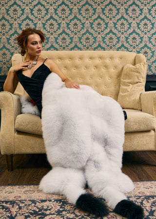 Saga White Fox Fur Wrap – Luxury Fur Shawl with Optional Tails