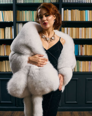 Saga White Fox Fur Wrap – Luxury Fur Shawl with Optional Tails