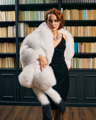 Saga White Fox Fur Wrap – Luxury Fur Shawl with Optional Tails