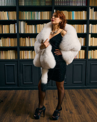 Saga White Fox Fur Wrap – Luxury Fur Shawl with Optional Tails