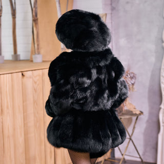 Blue Fox Fur Flared Midi Skirt – Fantasy Cosplay Fur Skirt, Fluffy Character Piece