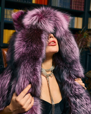 Saga Silver Fox Fur Animal Hat with Ears “Wolfie” – Luxury Fur Hood Hat