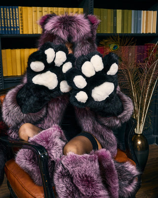 Saga Fox Furry Paws with Rabbit Fur Pads – Long Arm-Length Gloves with Claws