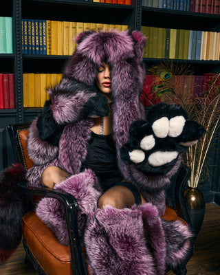Saga Fox Furry Paws with Rabbit Fur Pads – Long Arm-Length Gloves with Claws