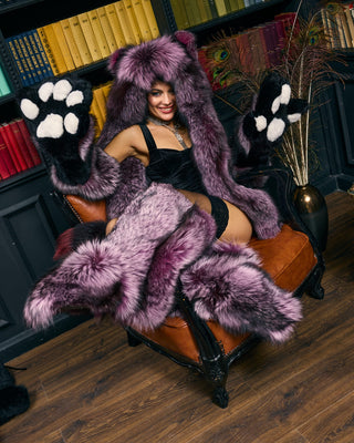 Saga Fox Furry Paws with Rabbit Fur Pads – Long Arm-Length Gloves with Claws