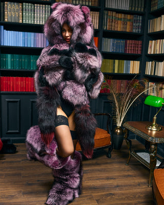 Saga Silver Fox Fur Set “Wolfie” – Animal Hat, Fur Boots & Long Furry Paws