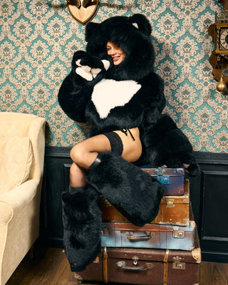 Saga Blue Fox Fur Crop Top with Bear-Style Hood – Luxury Fur Hoodie Top