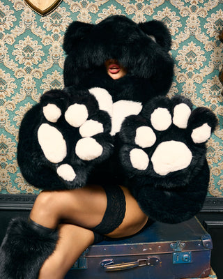Saga Blue Fox Fur Crop Top with Bear-Style Hood – Luxury Fur Hoodie Top