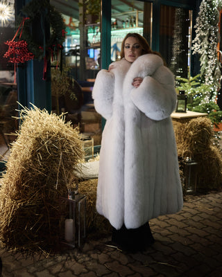 Arctic (Albino) Fox Fur Long Coat 'White Batman'