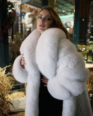 Arctic (Albino) Fox Fur Long Coat 'White Batman'