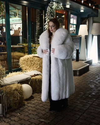 Arctic (Albino) Fox Fur Long Coat 'White Batman'
