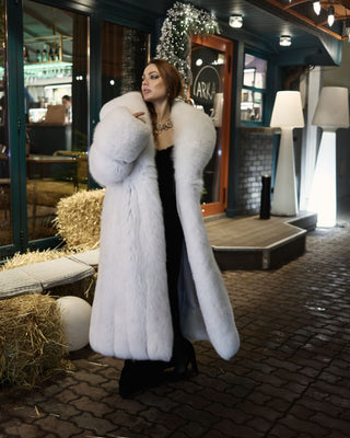 Arctic (Albino) Fox Fur Long Coat 'White Batman'