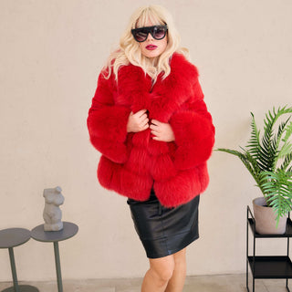 Fitted Saga Blue Fox & Rex Rabbit Fur Coat – Lightweight Luxury