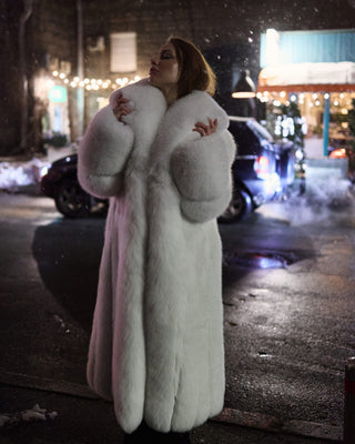 Arctic (Albino) Fox Fur Long Coat 'White Batman'