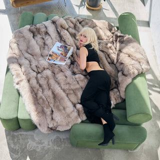 Gorgeous Ukrainian Local Farmed Blue Fox Fur Blanket – Minimalist Luxury Fur Throw