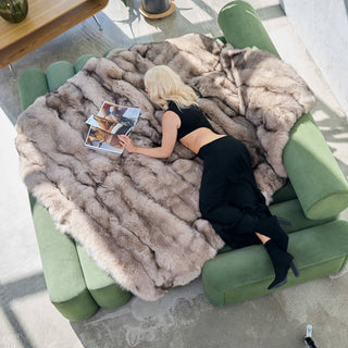 Gorgeous Ukrainian Local Farmed Blue Fox Fur Blanket – Minimalist Luxury Fur Throw