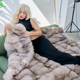 Gorgeous Ukrainian Local Farmed Blue Fox Fur Blanket – Minimalist Luxury Fur Throw