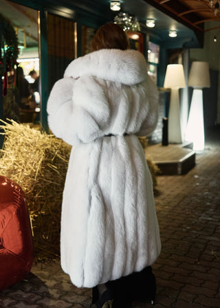Arctic (Albino) Fox Fur Long Coat 'White Batman'