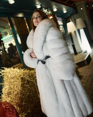 Arctic (Albino) Fox Fur Long Coat 'White Batman'