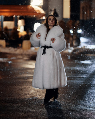 Arctic (Albino) Fox Fur Long Coat 'White Batman'