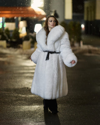 Arctic (Albino) Fox Fur Long Coat 'White Batman'