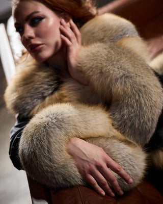Luxury Extra-Long Silk Robe with Golden Island Fox Fur Trim